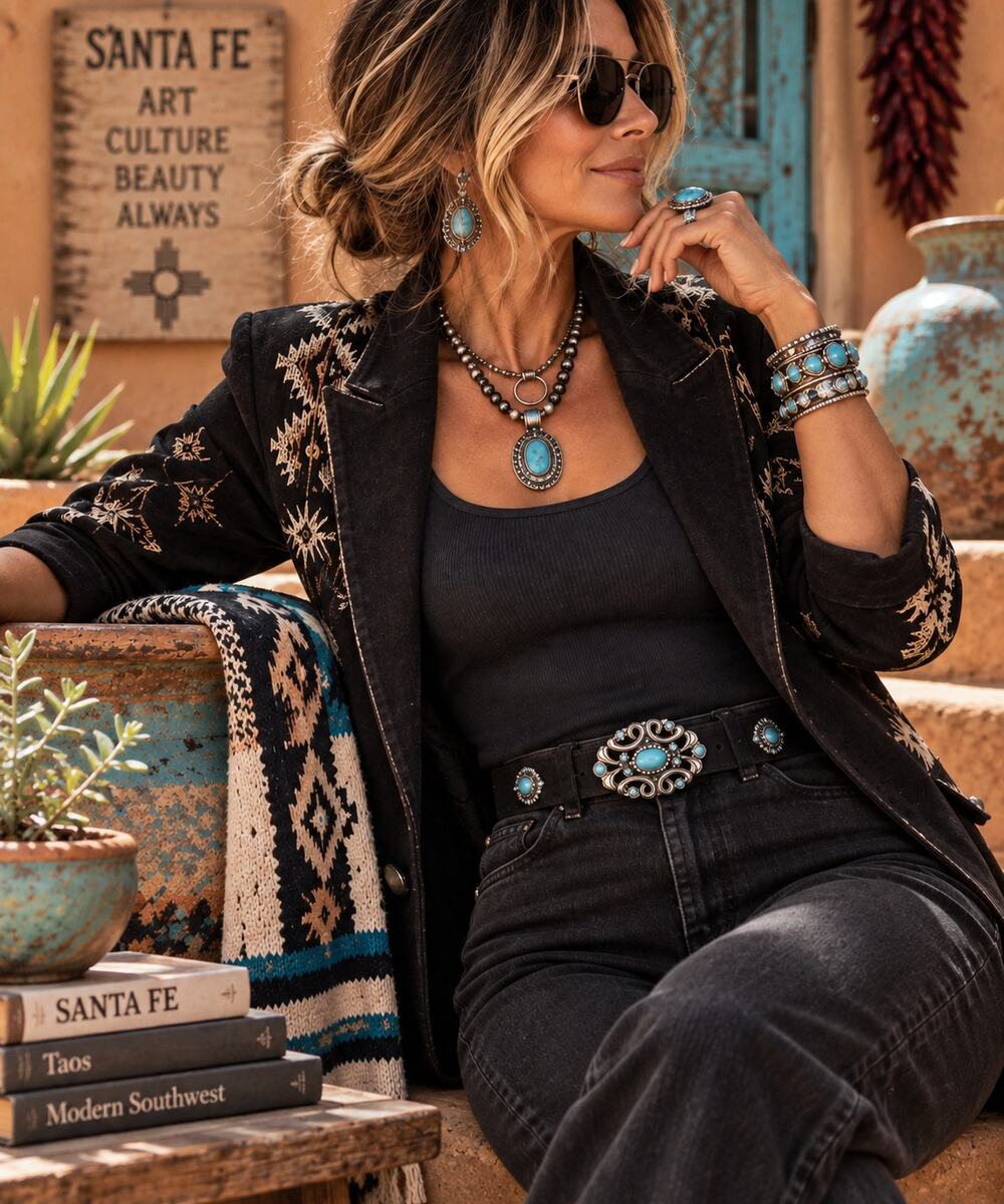 Black Suede Leather Western Belt M 33–37 Turquoise Blue Crystal Statement
